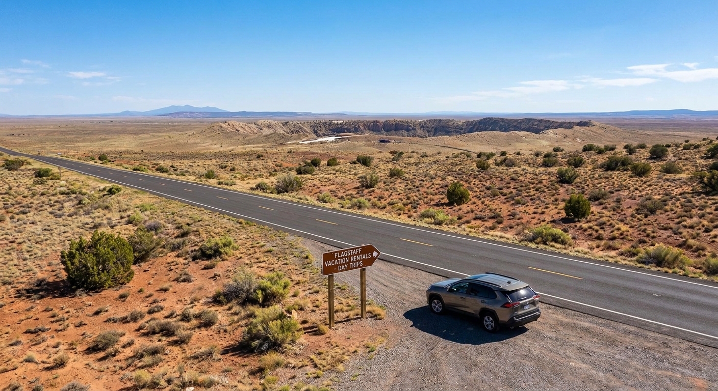 Meteor Crater day trip from Flagstaff vacation rental, Arizona desert landscape