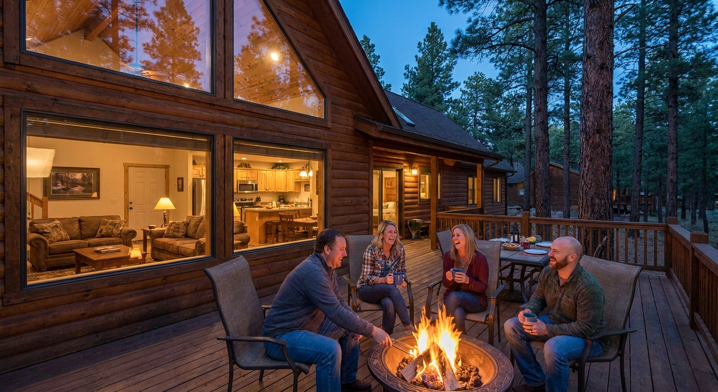 Friends enjoying a Flagstaff vacation rental together, relaxing and making memories