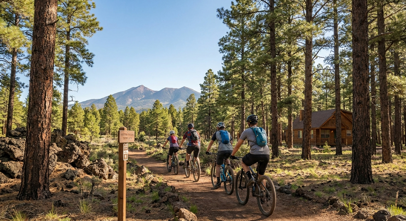 Biking near Flagstaff vacation rentals with scenic mountain views and forest trails