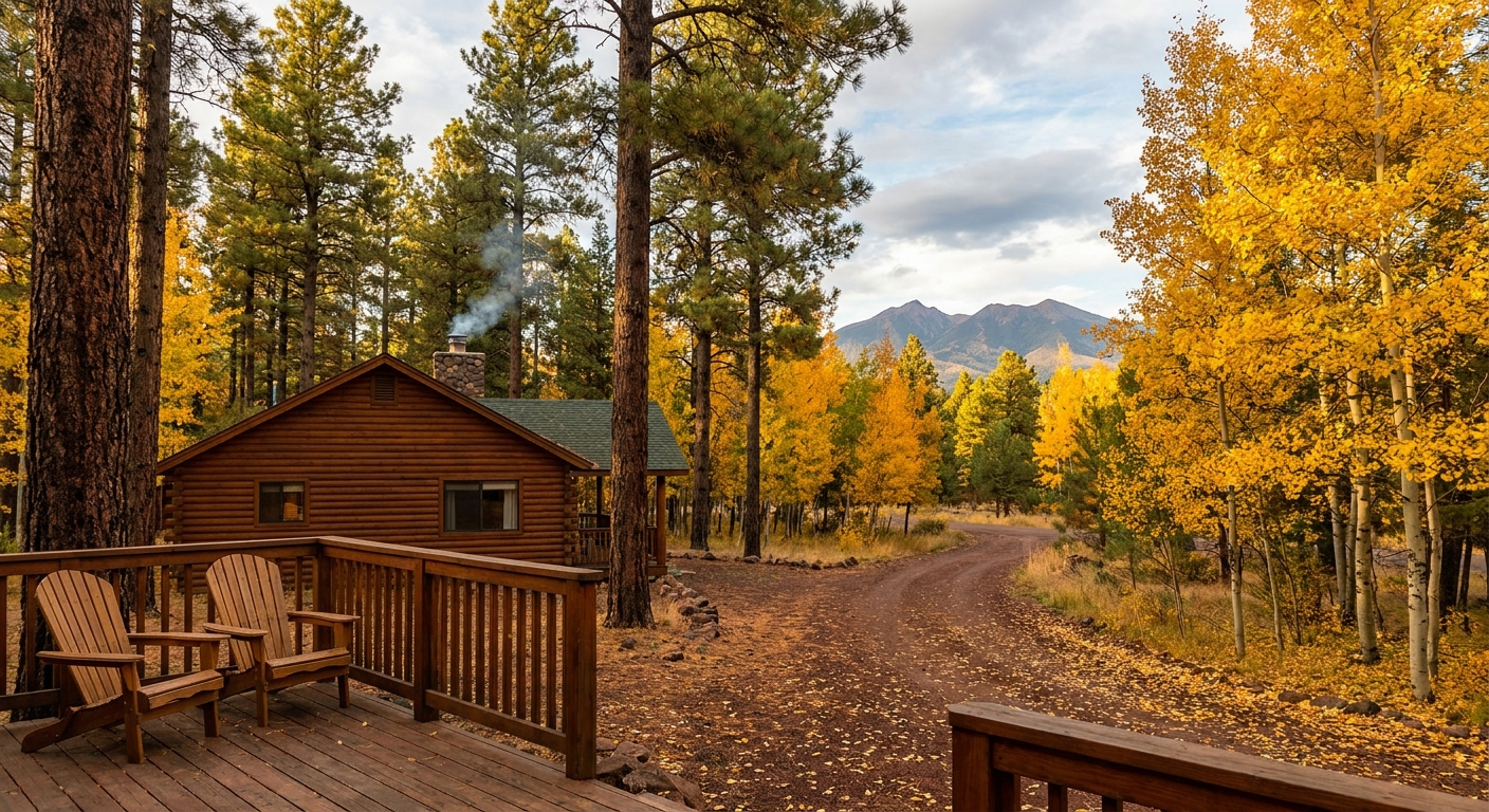 Flagstaff vacation rental in fall with golden aspens and mountain views